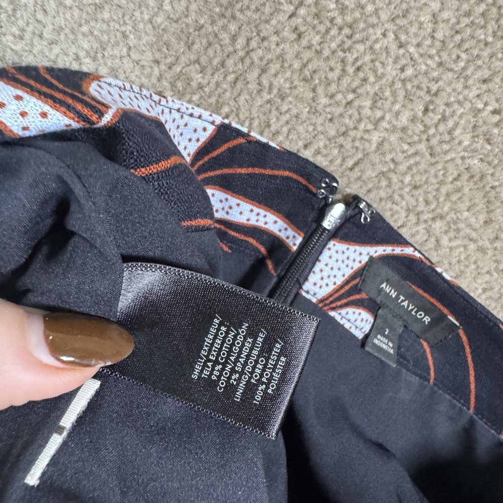 Ann Taylor Skirt Womens 2 Black Geometric Print Pencil Lined Stretch Work Office - Picture 10 of 11